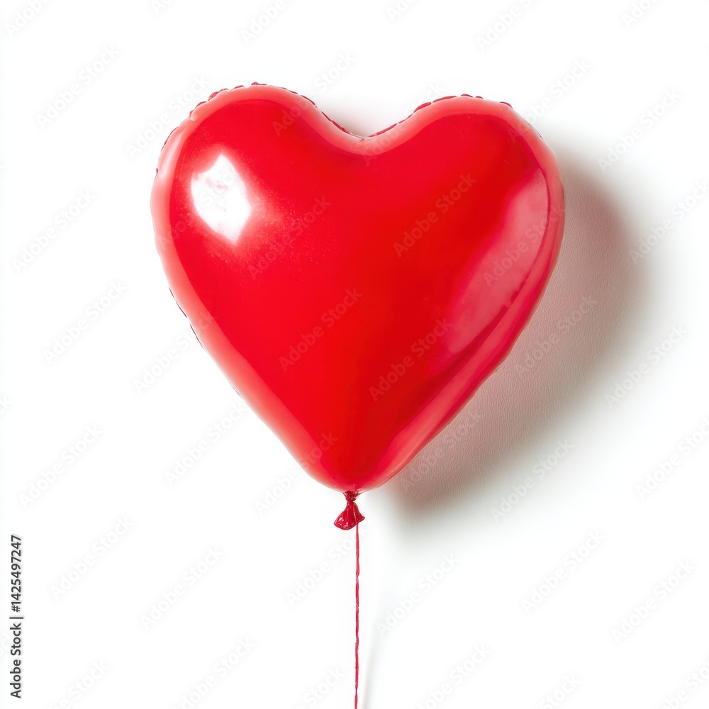 Poster red heart shaped balloon with string isolated on white background