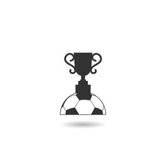 Award cup and football ball icon with shadow