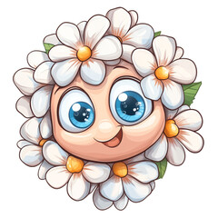 Fototapeta premium Adorable Cartoon Baby Face Surrounded by White Daisies Happy Childlike Expression