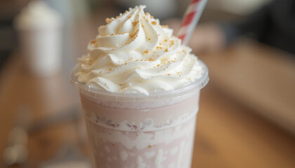 Milkshake in Plastic Cup with Whipped Cream
