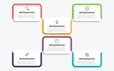 Obraz premium Infographic template. 6 Step timeline journey, Flat simple infographics design template. presentation graph. Business concept with numbers 6 options or steps vector illustration