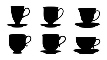 set of cups silhouette vector on white background