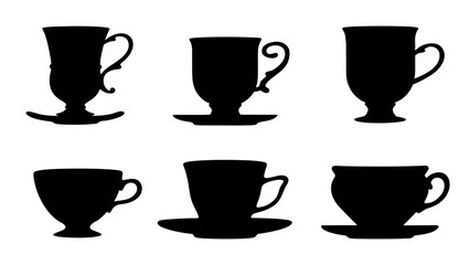 set of cups silhouette vector on white background