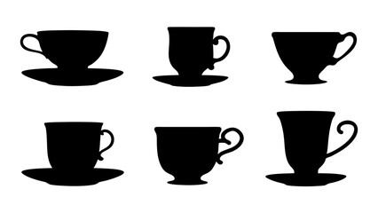 set of cups silhouette vector on white background