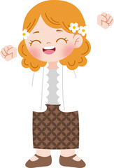 cute cartoon girl wear kebaya for kartini day