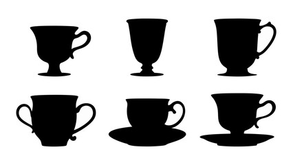 set of cups silhouette vector on white background