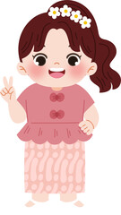 cute cartoon girl wear kebaya for kartini day