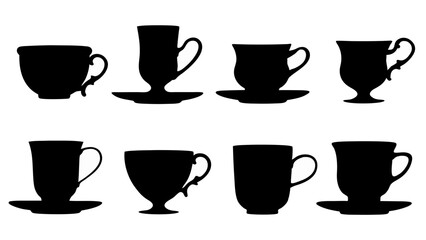 set of cups silhouette vector on white background