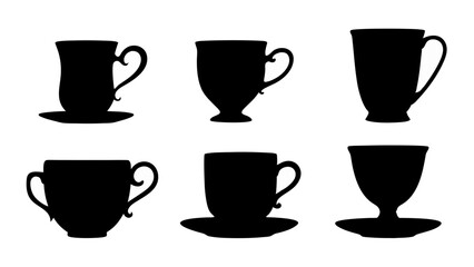 set of cups silhouette vector on white background
