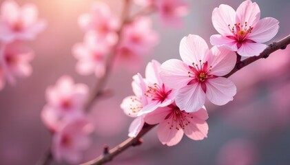 Obraz premium Delicate pink sakura blossoms, soft petals, gentle branch patterns , beautiful, springtime, flower pattern