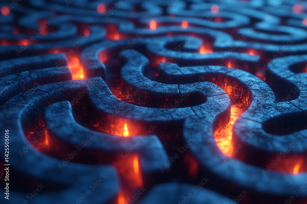 Aufkleber a captivating close-up of a maze-like structure with glowing elements, ideal for creative design pro