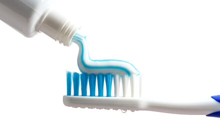 Toothpaste on Toothbrush Closeup Isolated on Transparent Background

