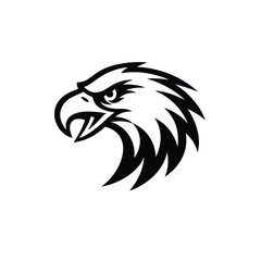 Obraz premium Aggressive Black Silhouette of Eagle Head Vector with Sharp Beak and Stylized Feathers on White Background