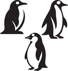 Obraz premium Penguin Silhouette Vector Set – Arctic and Antarctic Wildlife Illustrations for Nature, Winter, and Graphic Design Projects