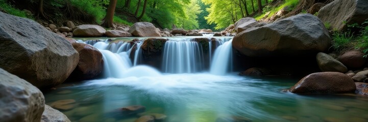 Obraz premium Serene waterfall, clear water flows over rocks, eco-tourism, Skradinski Buk, beauty