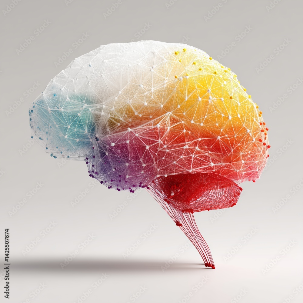 Poster abstract wireframe brain design with colorful highlights. creative idea generation creative mindset 