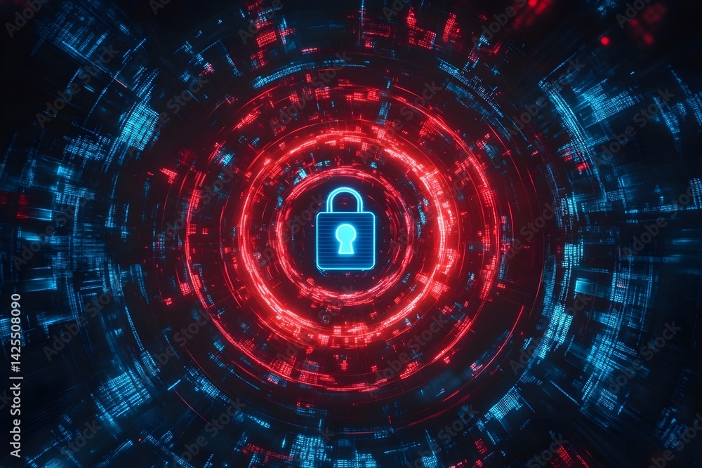 Poster abstract futuristic background with a digital padlock symbol and security technology concept.