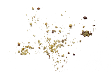 scattered cake crumbs isolated on transparent
