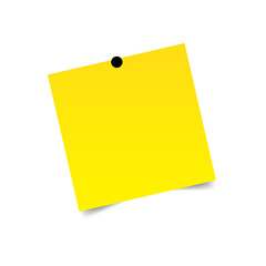 Yellow sticky post it note with red pushpin isolated on transparent background
