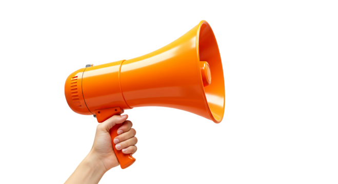 Orange Megaphone for Announcement Isolated on Transparent Background

