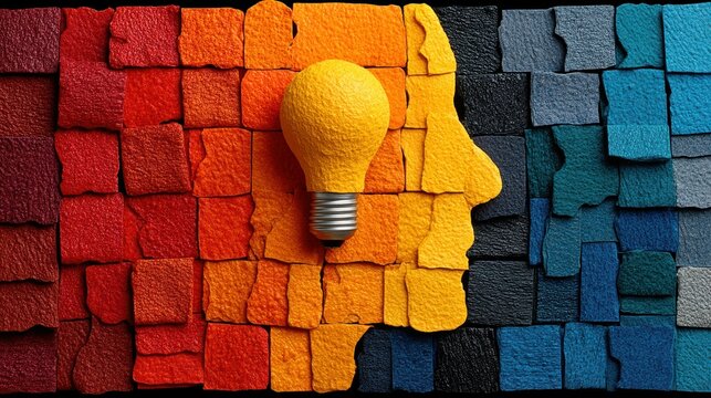 The human silhouette is comprised of vibrant puzzle pieces in various shades, creating a stunning mosaic of colors that symbolize diversity and unity