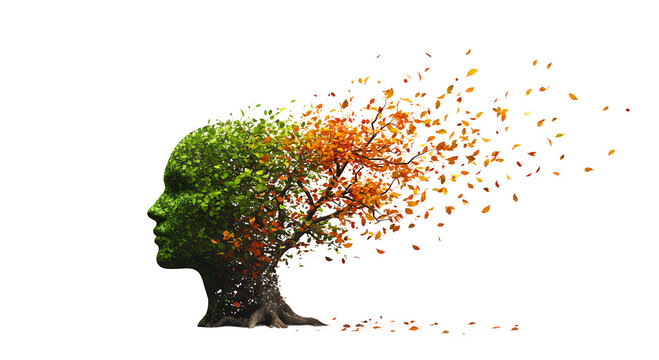 Abstract Tree Blending into Human Head on Transparent Background


