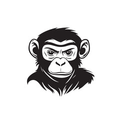Vector illustration of a monkey head in a dynamic and expressive silhouette style, isolated on white background.