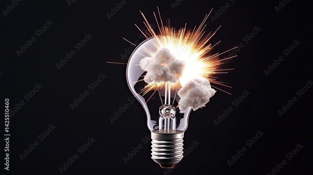 Poster explosion of lightbulb with invention and creativity concept. an innovative light bulb exploding wit