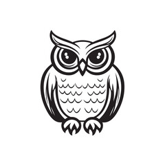 Vector illustration of an owl in elegant and mysterious silhouette style, isolated on white background.