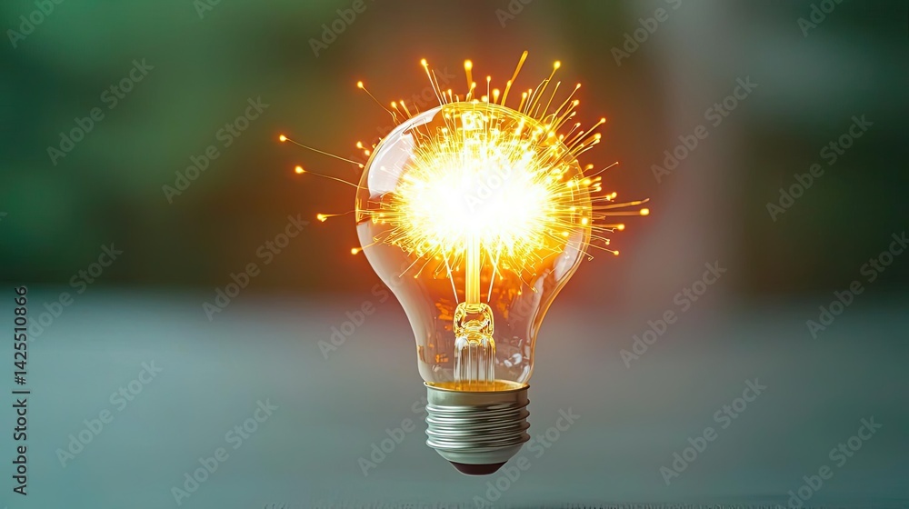 Poster explosion of lightbulb with conceptual high-speed impact concept. illuminating light bulb with brigh