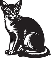 Black and White Abyssinian Cat Vector Illustration – Minimalist Feline Art