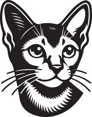 Black and White Abyssinian Cat Vector Illustration – Minimalist Feline Art