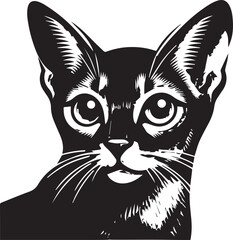 Black and White Abyssinian Cat Vector Illustration – Minimalist Feline Art