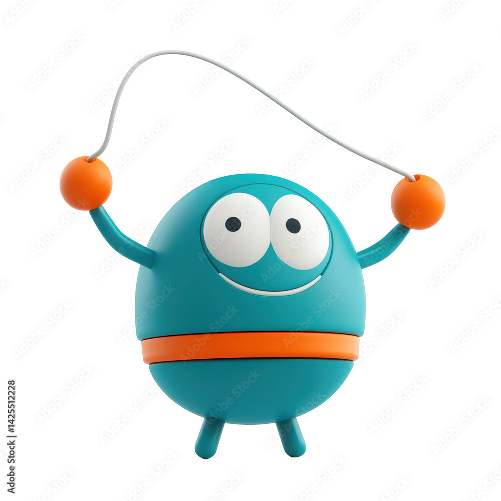 Aufkleber colorful toy character jumping with a rope in a playful and cheerful atmosphere in a bright setting