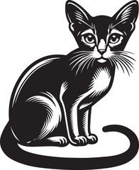 Black and White Abyssinian Cat Vector Illustration – Minimalist Feline Art