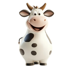 Obraz premium Cute cartoon cow with a big smile, perfect for children's illustrations or farm-themed designs, showcasing a joyful character