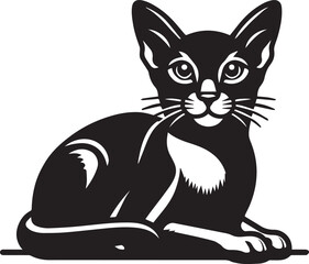 Black and White Abyssinian Cat Vector Illustration – Minimalist Feline Art