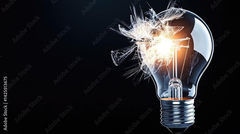 Poster explosion of lightbulb with conceptual high-speed impact concept. a close-up of a shattered light bu
