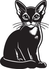 Black and White Abyssinian Cat Vector Illustration – Minimalist Feline Art