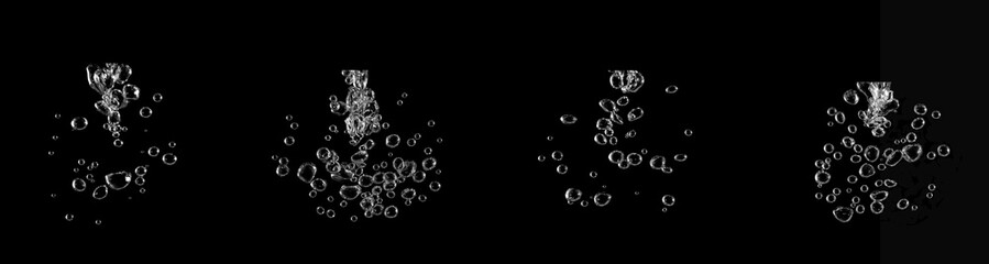 Underwater bubbles, Underwater oxygen design concept, Small water drops underwater, On black background, Close-up photography. 