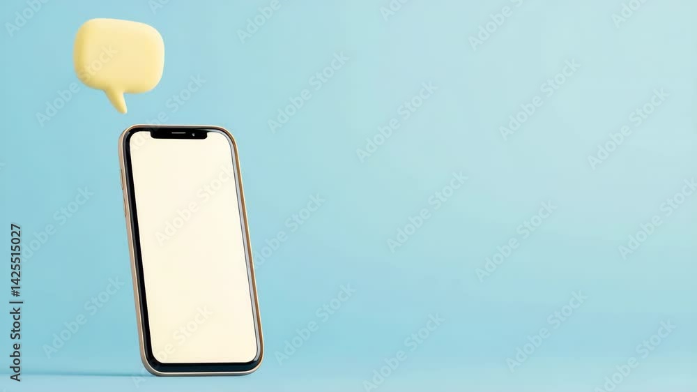 Poster a phone is placed on top of a yellow bubble, creating a playful and whimsical scene. the bubble is l