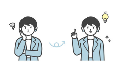 悩みを解決するスーツ姿の女性（バストアップ）