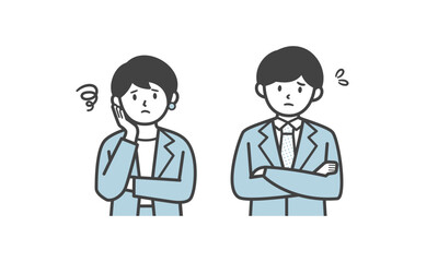 悩みを抱えるスーツ姿の男女（バストアップ）