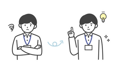 悩みを解決するオフィスカジュアル姿の男性（バストアップ）