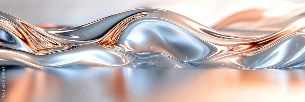 Poster fluid metallic surface with reflective waves abstract design background