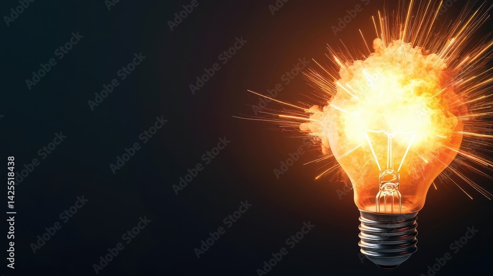 Poster explosion of lightbulb with conceptual high-speed impact concept. a light bulb with an explosion eff
