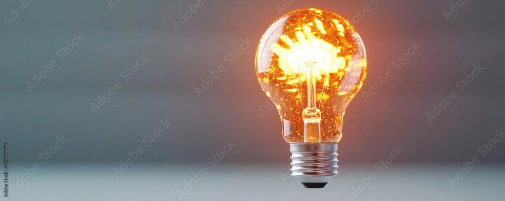 Poster explosion of lightbulb with conceptual high-speed impact concept. illuminated light bulb glowing to 