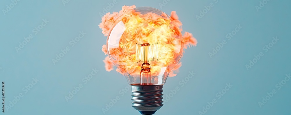 Poster explosion of lightbulb with conceptual high-speed impact concept. a light bulb igniting with vibrant