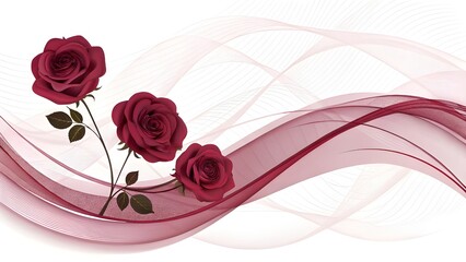 vibrant burgundy roses against a backdrop of flowing, translucent burgundy waves