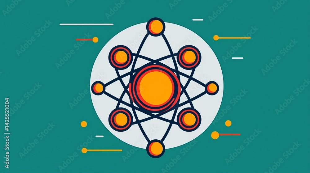 Poster black line art representation of a molecule shaped as a circle symbolizing the structure of atomic c